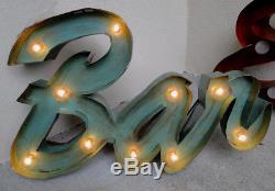 Antique Style Retro Bar Lighted Sign Painted on Tin Old Script Advertising