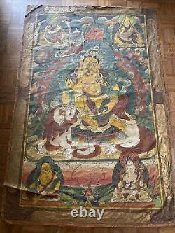 Antique Thangka Painting Mural Temple Art Old Signed Rare 71 Inches Fine Old