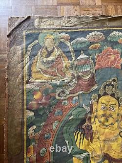 Antique Thangka Painting Mural Temple Art Old Signed Rare 71 Inches Fine Old