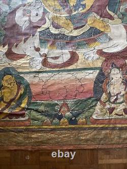 Antique Thangka Painting Mural Temple Art Old Signed Rare 71 Inches Fine Old