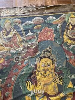 Antique Thangka Painting Mural Temple Art Old Signed Rare 71 Inches Fine Old