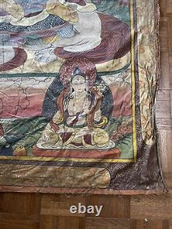 Antique Thangka Painting Mural Temple Art Old Signed Rare 71 Inches Fine Old