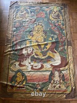 Antique Thangka Painting Mural Temple Art Old Signed Rare 71 Inches Fine Old