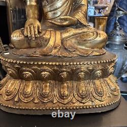 Antique Tibetan Bronze Buddha 24 Inches Tall Signed Old