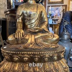 Antique Tibetan Bronze Buddha 24 Inches Tall Signed Old