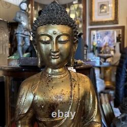 Antique Tibetan Bronze Buddha 24 Inches Tall Signed Old