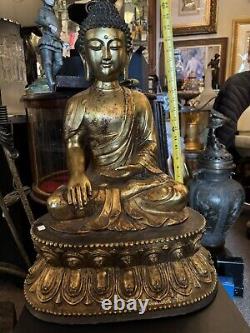 Antique Tibetan Bronze Buddha 24 Inches Tall Signed Old