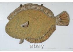 Antique Trade Sign of Fish from old NC Bait Shop Folk Art Beach House Cabin