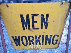 Antique USA Industrial Steel Frame Men Working City Art Safety Street Sign Flag