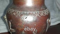 Antique Vase Sign Chinese Copper Engraved Fish Birds Art Decor Rare Old 19th