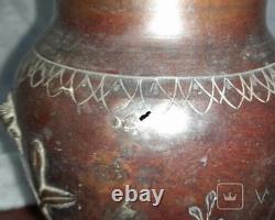 Antique Vase Sign Chinese Copper Engraved Fish Birds Art Decor Rare Old 19th