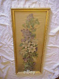 Antique Victorian Sgd Sangon Easter Lilies Lilacs Floral Yardlong Print Orig Old