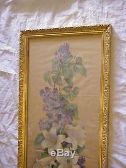 Antique Victorian Sgd Sangon Easter Lilies Lilacs Floral Yardlong Print Orig Old