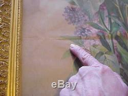 Antique Victorian Sgd Sangon Easter Lilies Lilacs Floral Yardlong Print Orig Old