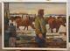 Antique Vintage 1906 Rare Original Carton Old Oil Painting Landscape Cows