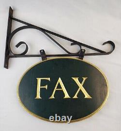 Antique Vintage FAX Sign on Wrought Iron Bracket Old Advertising Gas Oil Can Tin