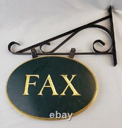 Antique Vintage FAX Sign on Wrought Iron Bracket Old Advertising Gas Oil Can Tin