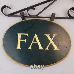 Antique Vintage FAX Sign on Wrought Iron Bracket Old Advertising Gas Oil Can Tin