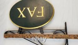 Antique Vintage FAX Sign on Wrought Iron Bracket Old Advertising Gas Oil Can Tin