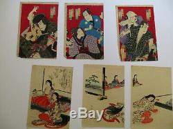 Antique Vintage Japanese Woodblock Lot Collection Portrait Signed Old