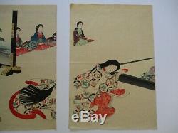 Antique Vintage Japanese Woodblock Lot Collection Portrait Signed Old