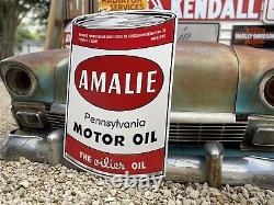 Antique Vintage Old Style Amalie Oil Can Gas Service Sign