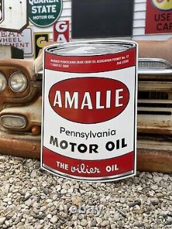 Antique Vintage Old Style Amalie Oil Can Gas Service Sign