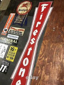 Antique Vintage Old Style Firestone 70! Mobil General Delco Tires Gas Sign