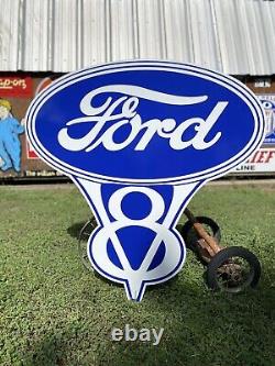 Antique Vintage Old Style Ford V8 Sign