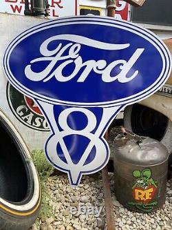 Antique Vintage Old Style Ford V8 Sign