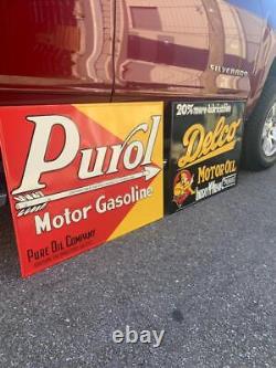 Antique Vintage Old Style Gas Oil Purol Oil BOTH SIGNS