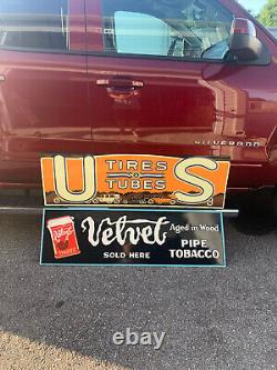 Antique Vintage Old Style Gas Oil US Tires Sign BOTH SIGNS