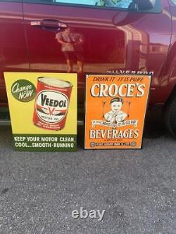 Antique Vintage Old Style Gas Oil Veedol Oil BOTH SIGNS
