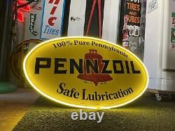 Antique Vintage Old Style LED Pennzoil Lubrication Gas Oil Sign