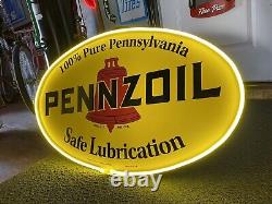 Antique Vintage Old Style LED Pennzoil Lubrication Gas Oil Sign