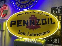 Antique Vintage Old Style LED Pennzoil Lubrication Gas Oil Sign