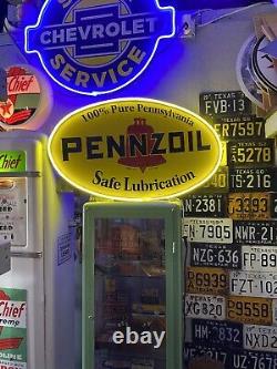 Antique Vintage Old Style LED Pennzoil Lubrication Gas Oil Sign