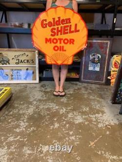 Antique Vintage Old Style Sign Golden Shell Gasoline Made USA