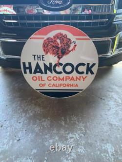 Antique Vintage Old Style Sign Hancock Gasoline 30 Round Made USA