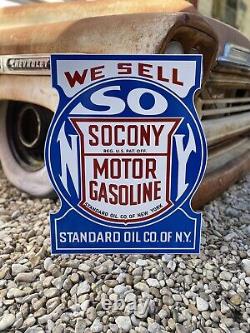 Antique Vintage Old Style Socony Standard Oil Reflective Sign