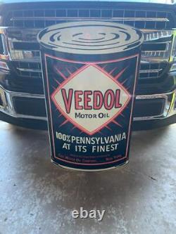 Antique Vintage Old Style Steel Sign Veedol Oil NOT Porcelain Made USA