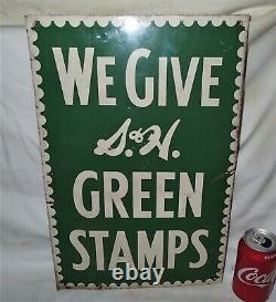 Antique Vintage Old USA S&h Green Stamps Grocery Store Metal Sign Rare Sm Size