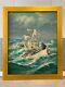 Antique Vintage Old Wpa Nautical Sailor Seascape Oil Painting, Signed'40s