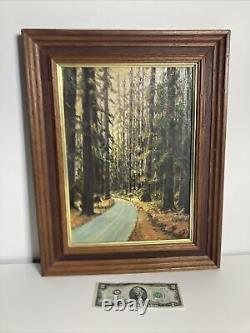 Antique Vintage Original Old Oil Painting -Drive Through Redwood Forest -Signed