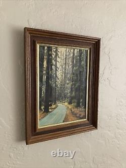 Antique Vintage Original Old Oil Painting -Drive Through Redwood Forest -Signed