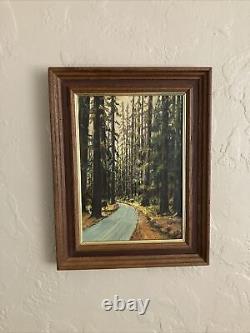 Antique Vintage Original Old Oil Painting -Drive Through Redwood Forest -Signed