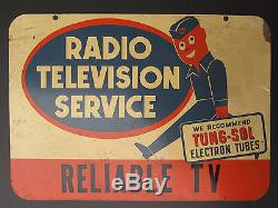 Antique Vintage Radio Television Trade Double Sided Old Sign Reliable Tv Midwest