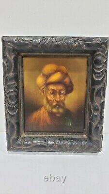 Antique Vintage Small Oil On Board Painting Portrait Of Old Man, Signed