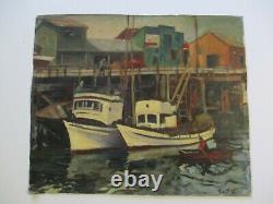 Antique Vintage Wpa Style Impressionist Painting Nautical Regionalism Marina Old