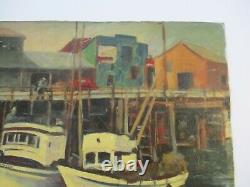 Antique Vintage Wpa Style Impressionist Painting Nautical Regionalism Marina Old